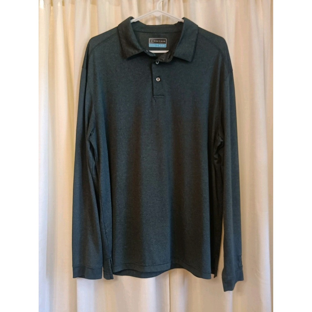 PGA Tour Men's 100% Polyester Green Striped Long Sleeve 1/4 Button Shirt Size XL